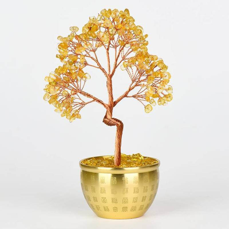 Natural Crystal Gemstone Money Tree -Feng Shui "100 Blessings" Pot, Energy Healing & Space Cleansing Magical Decor